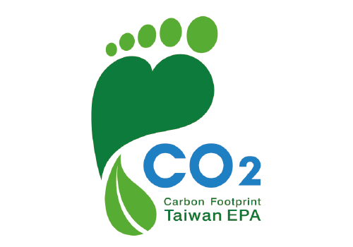 台灣 EPA 碳足跡標籤綠心和葉子標記。