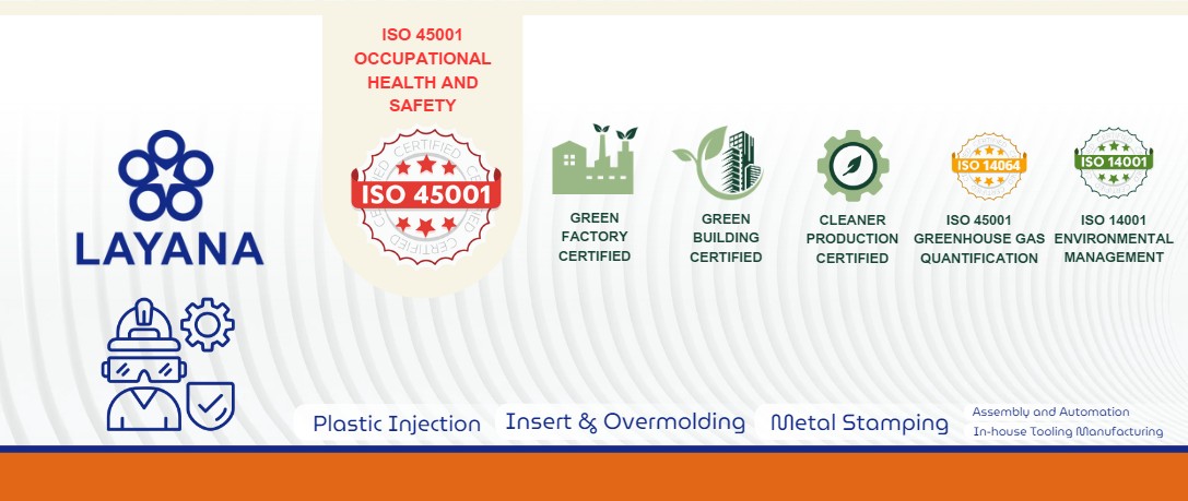 Layana ESG 認證組合，包含 ISO 45001 和相關證書。