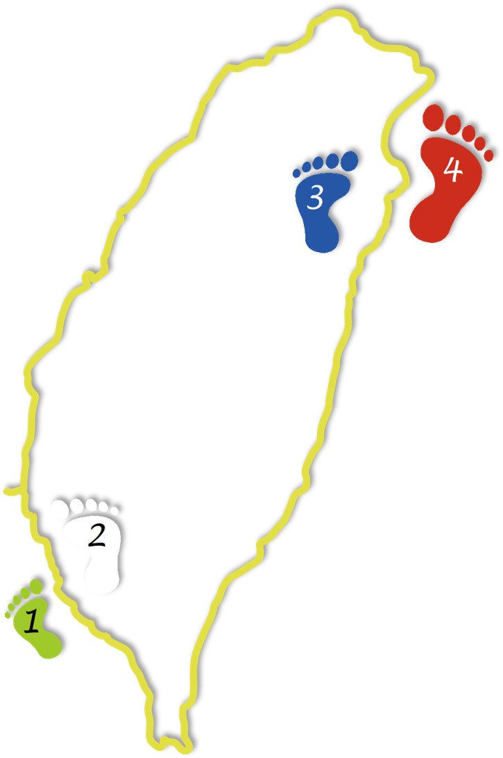 台灣島步行路線,有四個足跡標記