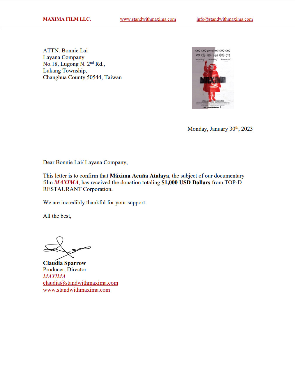 donation receipt