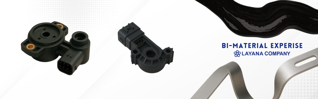 熔融塑膠與金屬線圈融合,展現嵌件成型或包覆成型工藝,兩顆感測器被塑膠包覆。