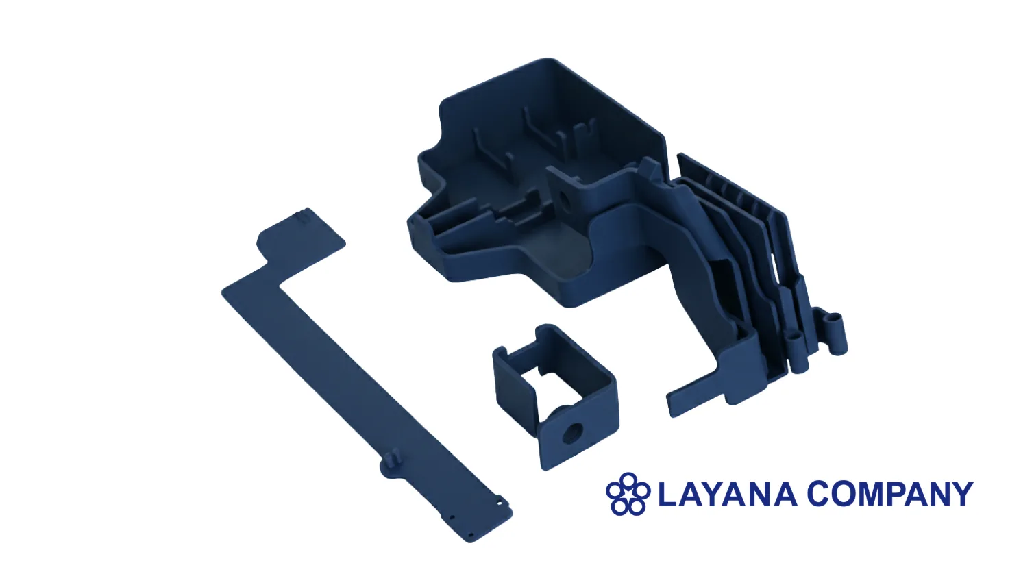 家用電池系統組件的 3D 列印原型，展示多件式塑膠設計，用於評估幾何、配合與介面特徵。